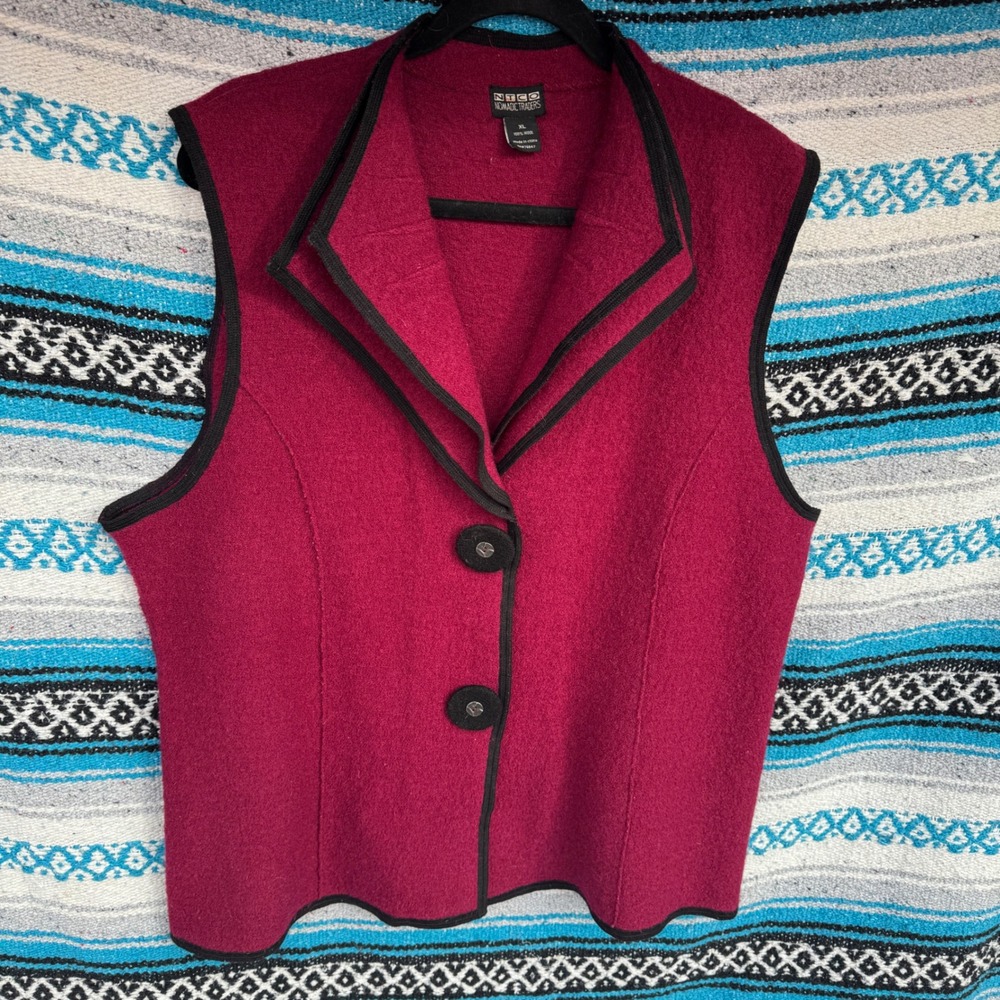 Nomadic Traders NTCO Women XL Boiled Wool Knit Vest Majenta Red Pink Vintage